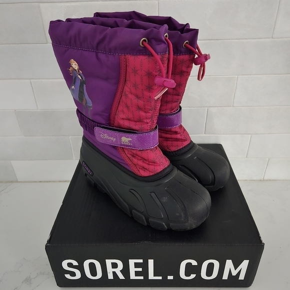 Sorel Disney Frozen Anna Flurry Snow Boots Waterproof Insulated Purple Pink Kids - Picture 3 of 9